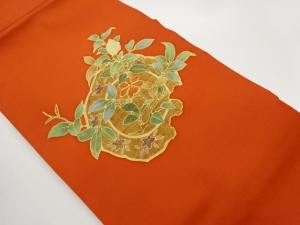 塩瀬純金摺箔金彩鏡裏に枝葉・花々模様名古屋帯